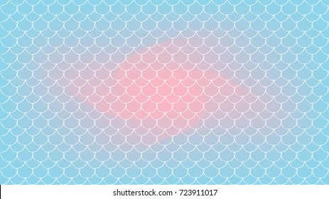 Squama on trendy gradient background. Horizontal backdrop with squama ornament. Bright color transitions. Mermaid tail banner and invitation. Underwater sea pattern. Blue, rose, pink colors.