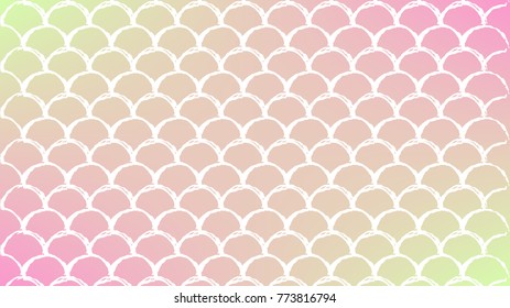 Squama on trendy gradient background. Horizontal backdrop with squama ornament. Bright color transitions. Mermaid tail banner and invitation. Underwater sea pattern. Warm peachy colors.