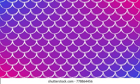 Squama on trendy gradient background. Horizontal backdrop with squama ornament. Bright color transitions. Mermaid tail banner and invitation. Underwater sea pattern. Blue, purple, pink colors.