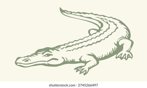 Squamate nile old giant rough green hungry paw sand text space. Freehand outline dark black ink hand drawn fun zoo crocodylus eye emblem pictogram design. Retro art doodle paper cute funny engrave print style