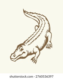 Squamate nile old giant rough green hungry paw sand text space. Freehand outline dark black ink hand drawn fun zoo crocodylus eye emblem pictogram design. Retro art doodle paper cute funny engrave print style
