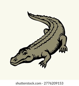 Squamate nile old giant rough green hungry paw sand text space. Freehand outline dark black ink hand drawn fun zoo crocodylus eye emblem pictogram design. Retro art doodle paper cute funny engrave print style