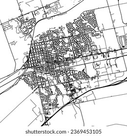 Square (1:1 aspect ratio) Vector city map of Woodstock Ontario in Canada with black roads isolated on a white background.