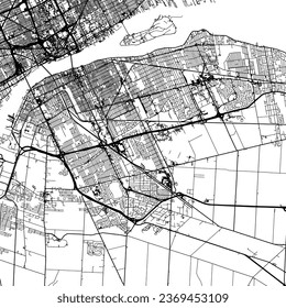 Cuadrado (relación de aspecto 1:1) Mapa de la ciudad vectorial de Windsor Ontario en Canadá con carreteras negras aisladas en un fondo blanco.