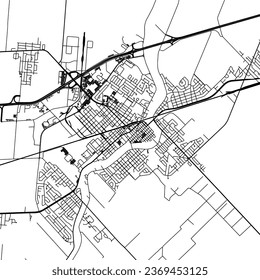 Cuadrado (relación de aspecto 1:1) Mapa de la ciudad vectorial de Saint-Hyacinthe Quebec en Canadá con carreteras negras aisladas en un fondo blanco.