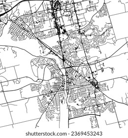 Square (1:1 aspect ratio) Vector city map of Cambridge Ontario in Canada with black roads isolated on a white background.