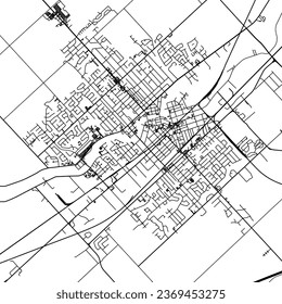Cuadrado (relación de aspecto 1:1) Mapa de la ciudad vectorial de Chatham Ontario en Canadá con carreteras negras aisladas en un fondo blanco.