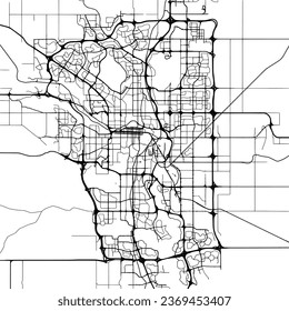 Square (1:1 aspect ratio) Vector city map of Calgary Alberta in Canada with black roads isolated on a white background.