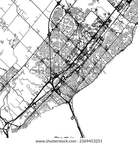 Square (1:1 aspect ratio) Vector city map of Burlington Ontario in Canada with black roads isolated on a white background.
