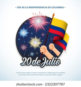 Square 20 de Julio Día de la Independencia de Colombia or 20th July Independence Day of Colombia background with waving flag 