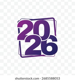 Icono cuadrado de la etiqueta 2026 con el fondo transparente para el uso versátil
