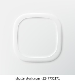 Quadratische 3D-Taste. Produkt-Draufsicht, Hintergrund. Abstrakter Banner in geometrischer Form. Vorlage für die Website-Produktpräsentation. 3D-Button in der Draufsicht im pneumorphischen Design. neumorpher Vektor