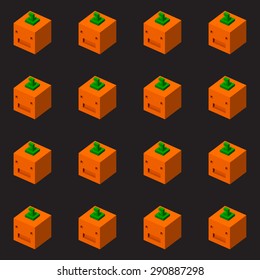 Square 3D jack'o'lanterns. Vector seamless pattern