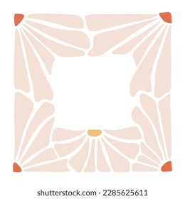Square 70s retro frame made of abstract daisy flowers for posters invites wall art, postcards. Hand drawn floral and botanical elements. Flat hand drawn vector illustration.