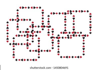 square abstract background with hearts, leaves, rhombus. black red. poker