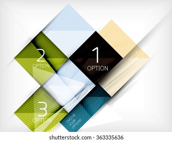 Square abstract background with option elements, paper design style glossy effects and shadows