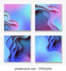 Square abstract color 3d paper art illustration set. Contrast colors. Vector design layout for banners presentations, flyers, posters and invitations. Eps10.