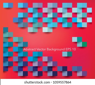 square abstract  colorfull texture, blue, purple and green colors on red background, 3d vector template