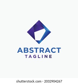 square abstract design logo in 3d style, dark blue and purple colors on white background