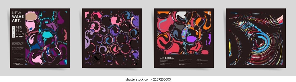 Square abstract design template for social media posts, album covers, posters and presentations, event card and decorative backgrounds. Vector set of rounded elements layouts and prints.
