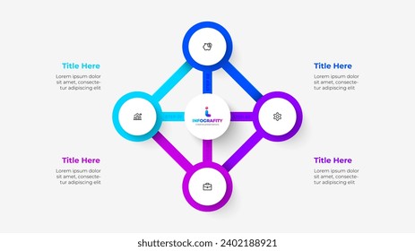 Square abstract diagram with central circle and 4 circles around. Infographic template