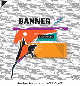 Square abstract fashion banner with lily in pop art style