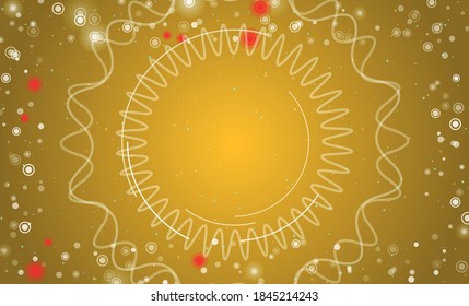Marco abstracto cuadrado futurista de círculos tecnológicos blancos, arcos y curvas. Algunos puntos son rojos. Ilustración del vector sobre fondo ámbar con estrellas