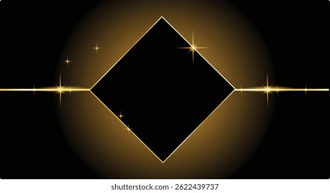 Square Abstract Golden Frame On Black with Shiny Elements Place for Text. Graphic design elements and resources vector art