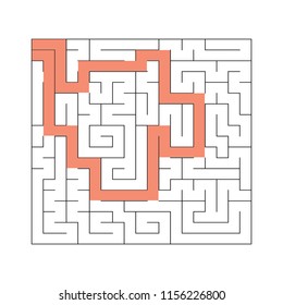 A square abstract labyrinth. An interesting and useful game for children and adults. A simple flat vector illustration on a white background. With the decision