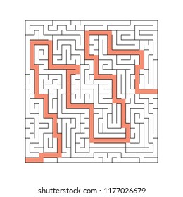 A square abstract labyrinth. An interesting and useful game for children and adults. A simple flat vector illustration on a white background. With the decision