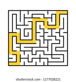 A square abstract labyrinth. An interesting and useful game for children and adults. A simple flat vector illustration on a white background. With the decision