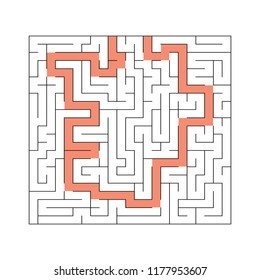 A square abstract labyrinth. An interesting and useful game for children and adults. A simple flat vector illustration on a white background. With the decision