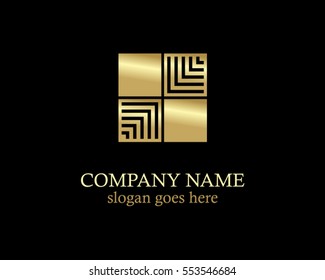 square abstract line geometry gold logo