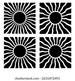 Square abstract sun collection in boho vector style