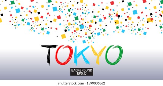 Square Сolored abstract template design with colorful brush style on Tokyo typography.  