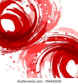 Square abstract vector background. Artistic brush strokes and paint splashes. Red.