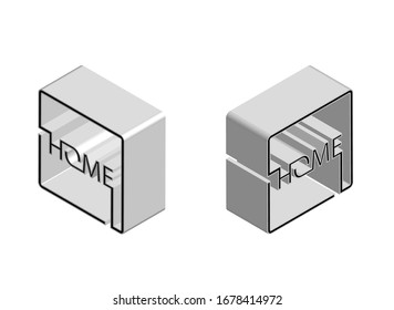 square abstract vector house logo in isometric style