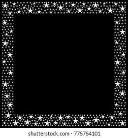 Square abstract white frame of stars on a black background. Isolated vector image.