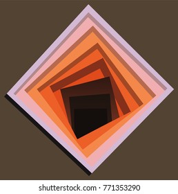 square abstraction illusion of receding into the interior on an orange background