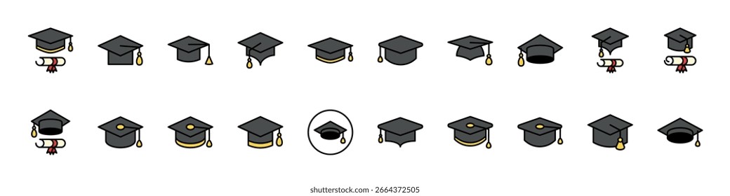 Paquete cuadrado del icono del color lleno de la tapa académica. Pictograma lineal minimalista para Web y Diseño gráfico, App, Anuncios, redes sociales y tarjetas