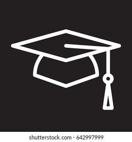 Square academic cap, graduation hat line icon, white outline sign, vector illustration