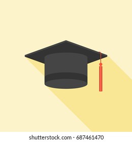 square academic cap or graduation cap icon, flat design vector
