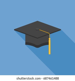 square academic cap or graduation cap icon, flat design vector