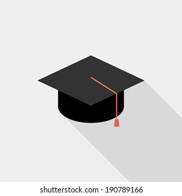 Square academic cap icon. Flat design style modern vector illustration. Isolated on stylish color background. Flat long shadow icon. Elements in flat design.