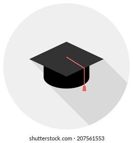 Square academic cap icon. Flat design style modern vector illustration. Isolated on stylish color background. Flat long shadow icon. Elements in flat design.