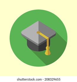 Square academic cap icon. Flat long shadow design. Back to school icons series.