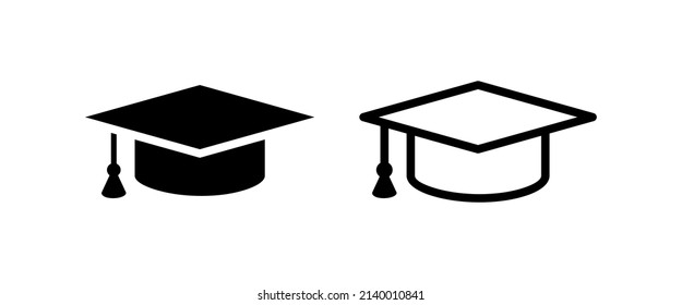 Square academic cap icon. Training hat. Symbol of knowledge and learning. Solemn accessory of teachers and graduates (students) of higher educational institutions. Isolated vector illustration.