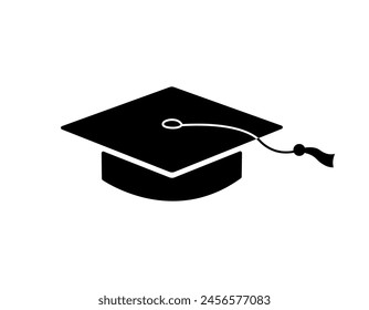 Square academic cap isolated vector illustration. Mortarboard with tassel. High school, college, academy graduation symbol. Black color icon on white background. 