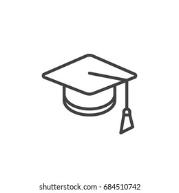 Square academic cap line icon, outline vector sign, linear style pictogram isolated on white. Mortarboard, Graduation symbol, logo illustration. Editable stroke. Pixel perfect vector graphics