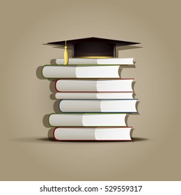Square Academic cap is lying on a pile of books